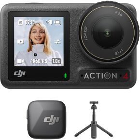 DJI Osmo Action 4 + Mini Extension Rod + Mic Mini Transmitter (Infinity Black), Action Camera 4K with a 1/1.3-Inch Sensor, Stunning Low-Light Imaging, Long-Lasting 160 Mins, Outdoor Camera