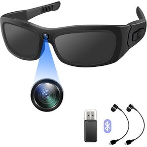 HD 1080P Camera Sport Glasses Bluetooth Sunglasses Video Camera, Glasses Action Camera with Earphone for Outdoor, Travel, Cycling (No Audio)