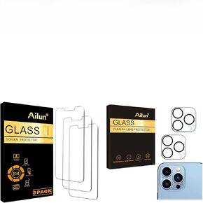 Ailun iPhone 16e/14/13/13 Pro [6.1 Inch] Glass Screen Protector 3 Pack and Camera Lens Protector for iPhone 13 Pro 6.1" ＆ iPhone 13 Pro Max 6.7"