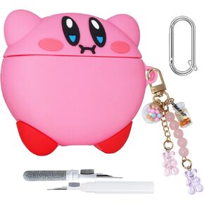 for AirPods 4th (2024) Generation Case Cover with Cleaner Kit and Cute Keychain, Kawaii Cool Soft Funny Cartoon Silicone for AirPods 4 Case with Wrist Strap for Woman Girl, Pink