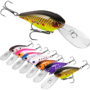 7 Pack Powerful Vibration Inducing Fishing Lures Kit,3D Fish Eyes Sharp Hooks Fishing bait, High-Pitch Wobbling Fishing Tackle suitable for both freshwater and saltwater ideal for catching bass, trout