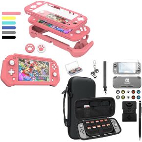 FIWWAT Switch Lite Case Pink and Switch Carrying Case Black