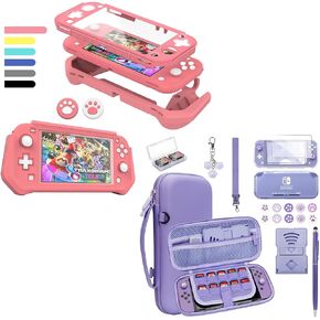 FIWWAT Switch Lite Case Pink and Switch Carrying Case Purple
