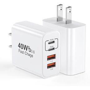 USB C Charger Block, 2 Pack 40W 4 Ports Type C Charger Fast Charging Cubes PD+QC 3.0 Power Adapter Multiport Brick Type C Box Compatible for iPhone 16/15/14/13/12/11 Pro Max, Galaxy S25/S24, Pixel 9 8