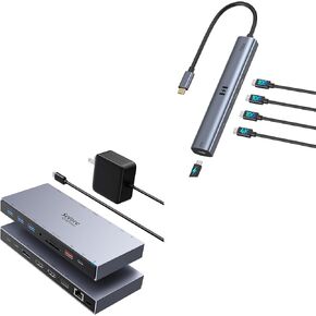 15-in-1 Docking Station 3 Monitor with 65W Power Adapter + 5-in-1 USB C Hub with 4K@60Hz Video Display