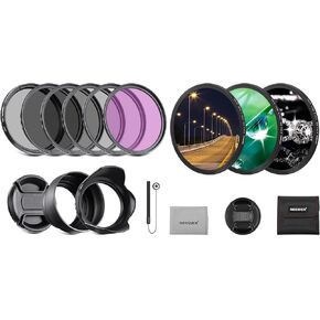 NEEWER 67mm ND Filter Kit and Lens Accessories, ND2 ND4 ND8 UV FLD CPL(Circular Polarizing) Filter Set with Lens Cap/Tulip Shaped Lens Hood and 3PCS 67mm Star Filters