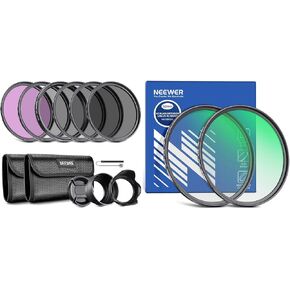 NEEWER 52mm ND Lens Filter Kit (UV, CPL, FLD, ND2, ND4, ND8, Lens Hood, Lens Cap) and 2 Pack 1/4 & 1/8 Black Diffusion Mist Filter Compatible with Canon Nikon Sony Panasonic DSLR Cameras