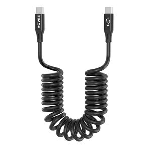 AGVEE 3ft Coiled Short USB-C to USB-C Charging Cable [USB-IF Certified] 60W PD Fast Charger Cord in Car for iPhone 16/15 CarPlay, Galaxy S25 S24 S23 S22 S21 S10 S9 S8, Google Pixel, Black