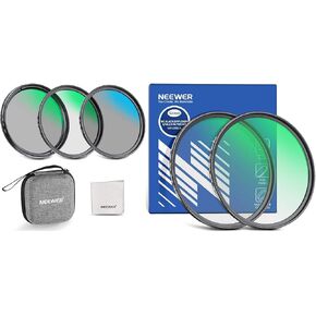 NEEWER 52mm ND Filter Kit, UV/CPL/ND4 & Black Mist 1/4 & 1/8, Multicoated Glass Aluminum Frame Camera Lens Filter Set with Hard Case for Cinematic Portraits Video