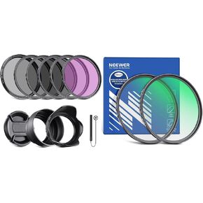 NEEWER 55mm ND Filter Kit and Lens Accessories, ND2 ND4 ND8 UV FLD CPL(Circular Polarizing) Filter Set with Lens Cap/Tulip Shaped Lens Hood and 1/4 & 1/8 Black Diffusion Camera Lens Filter 2 Pack Set