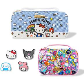 Sonix x Sanrio Nintendo Switch Thumb Grips (Hello Kitty & Friends) + Carrying Case (Good Morning Hello Kitty) + GameCard Case (Hello Kitty & Friends Stickers)