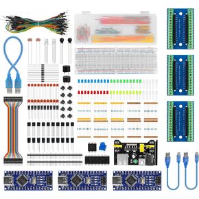 2pcs Pre-Soldered Nano V3.0 Board with Expansion Board and Type-C Cable + Electronics Basic Starter Kit for Arduino