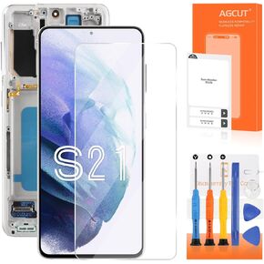 OLED for Samsung Galaxy S21 4G/5G Screen Replacement for Samsung S21 5G LCD Display SM-G991 SM-G991U SM-G991W LCD Digitizer Touch Assembly Silver with Frame(with Fingerprint Function)