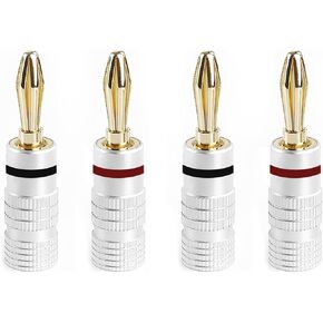 Banana Plugs 24K Gold Plated Banana Speaker Plug Connectors 12-18 AWG Gauge Size 4mm for Speaker Wire Wall Plate,Home Theater, Audio/Video Receiver, Amplifiers and Sound Systems (6Pairs/12pcs)