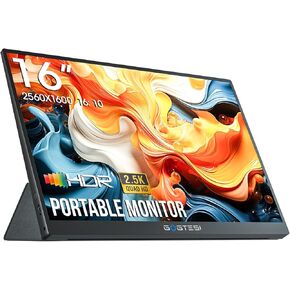 16 Inch Portable Monitor, 2.5K 60HZ 2560×1600 Office Portable Monitor QHD IPS Ultra Bright Eye Care with Matte Screen for PC, MAC, Phone, Switch, PS, Xbox with USB-C & HDMI