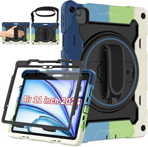 لـ iPad Pro 13 Inch Case 2024 M4 7th Generation مع حامي شاشة HD ، حزام الكتف ، 360 حامل ، حزام يدوي ، حامل القلم | حماية 15 قدمًا | قضية عسكرية ثقيلة للمحترفين 13 للأطفال in Kuwait
