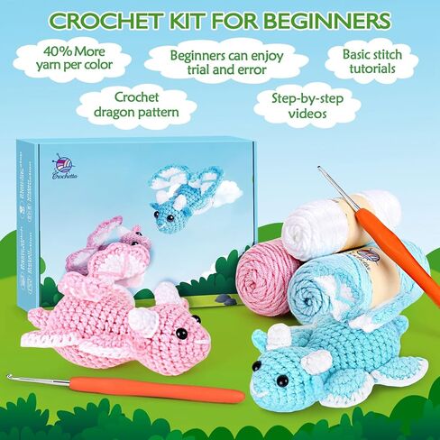 Crochet Kit for Beginners, Beginner Crochet Kit for Adults with Step-by-Step Video Tutorials, DIY Crochet Animal Kits Kids Knitting Supplies, 3 Pack Hamster Family(40%+ Yarn) in Saudi Arabia