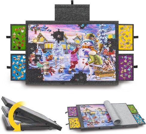 Tektalk Portable Jigsaw Puzzle Table with Integrated Adjustable Stand/Bracket and Removable Cover, 3-Tilting-Angle Super Lightweight Felt Puzzle Plateau Board, for Up to 1000 Pieces - Light Gray in Kuwait