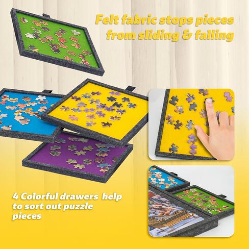 Tektalk Portable Jigsaw Puzzle Table with Integrated Adjustable Stand/Bracket and Removable Cover, 3-Tilting-Angle Super Lightweight Felt Puzzle Plateau Board, for Up to 1000 Pieces - Light Gray in Kuwait