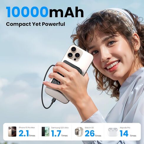 for Magsafe Battery Pack 10000mAh,5-in-1 Magnetic Power Bank Built in AC Plug,Magnetic Wireless Portable Charger for Apple Watch,22.5W Fast Charging Power Bank for iPhone 16 Pro Max/15/14/13/12 Mini in Kuwait
