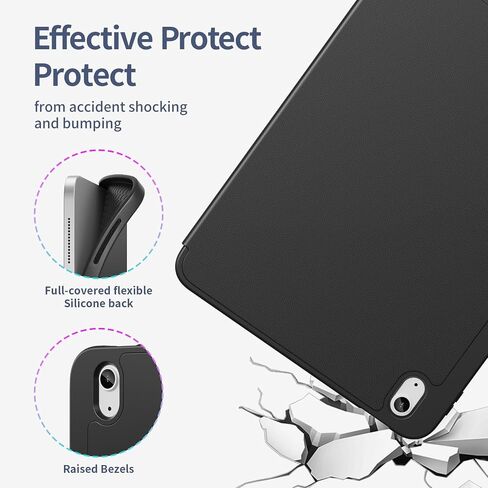 متوافق مع IPAD 10th Gen 10.9 بوصة (2022) | A2696 / A2757 / A2777 | فتحة القلم ، تصميم ثلاثي الأفق ، مقاومة للصدمات ، مقاومة للمنزل ، ويقوّى تلقائيًا ، أسود in Kuwait