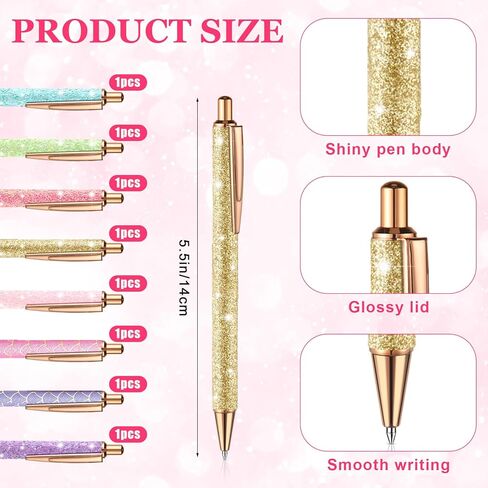 Sherr 16 Pcs Glitter Pens and Notebooks Glitter Pocket Notepad Mini Notebooks for Kids Fancy Pens for Women Pretty Cute Colorful Ballpoint Pens Spiral Notepads for Kids School Office Supplies in Kuwait