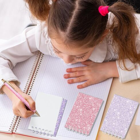 Sherr 16 Pcs Glitter Pens and Notebooks Glitter Pocket Notepad Mini Notebooks for Kids Fancy Pens for Women Pretty Cute Colorful Ballpoint Pens Spiral Notepads for Kids School Office Supplies in Kuwait