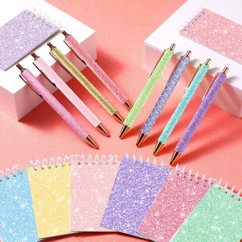 Sherr 16 Pcs Glitter Pens and Notebooks Glitter Pocket Notepad Mini Notebooks for Kids Fancy Pens for Women Pretty Cute Colorful Ballpoint Pens Spiral Notepads for Kids School Office Supplies in Kuwait