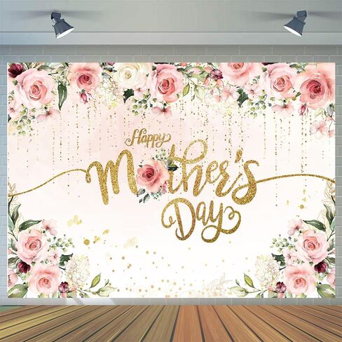 CYLYH 7x5ft Happy Mother's Day Backdrop Pink Flowers Golden Mother's Day Party Wall Decorations I Love Mom Gifts Photography Background Photo Booth Props in Saudi Arabia