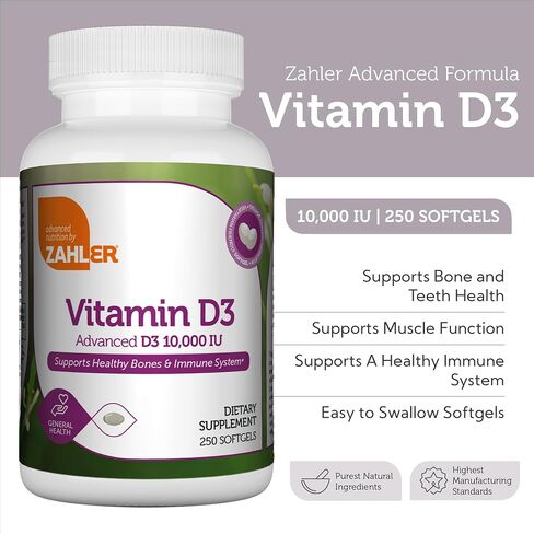 Zahler - Advanced Vitamin D3 10,000 IU Softgels (120 Count) Kosher Vegetarian Friendly Vitamin D for Immune Support, Bone, Teeth & Muscle Health - Daily D3 Vitamin Supplement for Adults - Easy Swallow in Saudi Arabia