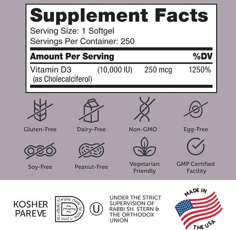 Zahler - Advanced Vitamin D3 10,000 IU Softgels (120 Count) Kosher Vegetarian Friendly Vitamin D for Immune Support, Bone, Teeth & Muscle Health - Daily D3 Vitamin Supplement for Adults - Easy Swallow in Saudi Arabia