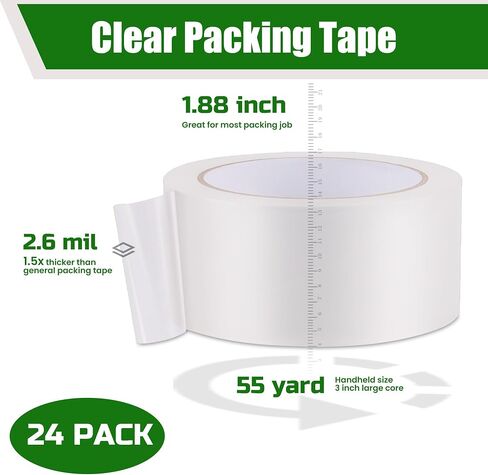 Lichamp Clear Packing Tape, 18 Rolls Heavy Duty Packaging Tape Refill for Moving Boxes, Mail Shipping Supplies, 1.88 inch x 55 Yard x 2.6 mil, A218TP in Saudi Arabia