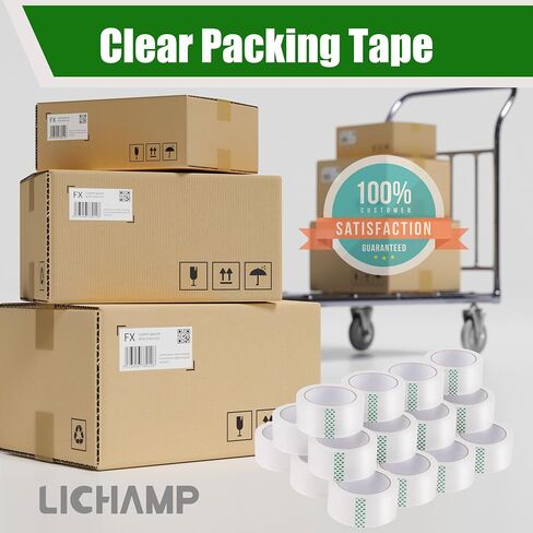 Lichamp Clear Packing Tape, 18 Rolls Heavy Duty Packaging Tape Refill for Moving Boxes, Mail Shipping Supplies, 1.88 inch x 55 Yard x 2.6 mil, A218TP in Saudi Arabia