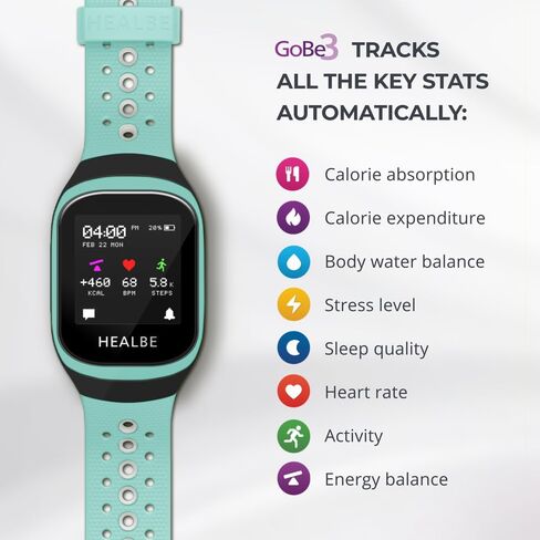 HEALBE GoBe3 - Wearable Health, Fitness and Activity Tracker with Automatic Tracking of Calorie Intake and Burning, Water Balance, Heart Rate, Sleep, neuroactivity, and Stress, with Free app, Obsidian in Kuwait