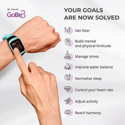 HEALBE GoBe3 - Wearable Health, Fitness and Activity Tracker with Automatic Tracking of Calorie Intake and Burning, Water Balance, Heart Rate, Sleep, neuroactivity, and Stress, with Free app, Obsidian in Kuwait