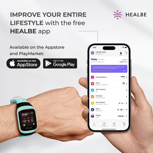 HEALBE GoBe3 - Wearable Health, Fitness and Activity Tracker with Automatic Tracking of Calorie Intake and Burning, Water Balance, Heart Rate, Sleep, neuroactivity, and Stress, with Free app, Obsidian in Kuwait