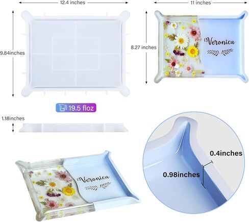 LET'S RESIN Resin Tray Molds, Small Rectangle Silicone Molds for Resin, Epoxy Resin Molds for Serving Tray, Resin Art, Resin Casting, DIY Jewelry/Cups/Makeup/Candy Storage Tray, Home Decor Crafts in Kuwait