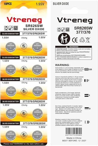10 Pack 377 376 SR626sw Watch Battery LR626 377A 626 AG4 1.55V Silver Oxide Button Cell Batteries in Kuwait