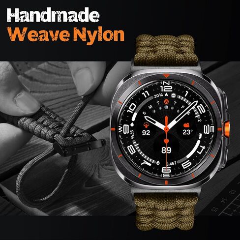 Paracord الوعرة متوافقة مع Samsung Galaxy Watch فرق فائقة 47 ملم للرجال ، حزام نايلون من النايلون المصنوع يدويًا من الفولاذ المقاوم للصدأ ، الأسود in Kuwait