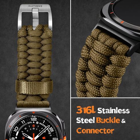 Paracord الوعرة متوافقة مع Samsung Galaxy Watch فرق فائقة 47 ملم للرجال ، حزام نايلون من النايلون المصنوع يدويًا من الفولاذ المقاوم للصدأ ، الأسود in Kuwait