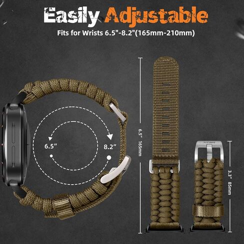 Paracord الوعرة متوافقة مع Samsung Galaxy Watch فرق فائقة 47 ملم للرجال ، حزام نايلون من النايلون المصنوع يدويًا من الفولاذ المقاوم للصدأ ، الأسود in Kuwait