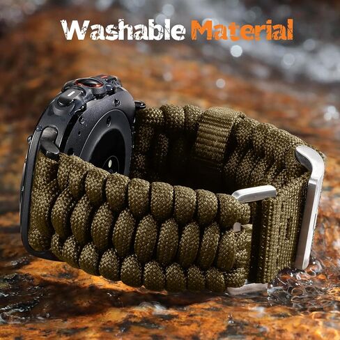 Paracord الوعرة متوافقة مع Samsung Galaxy Watch فرق فائقة 47 ملم للرجال ، حزام نايلون من النايلون المصنوع يدويًا من الفولاذ المقاوم للصدأ ، الأسود in Kuwait