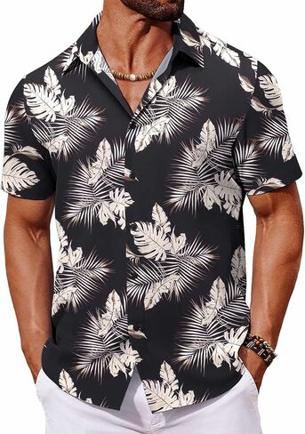 COOFANDY Mens Hawaiian Shirt Short Sleeve Button Down Shirts Tropical Floral Summer Beach Shirts in Saudi Arabia