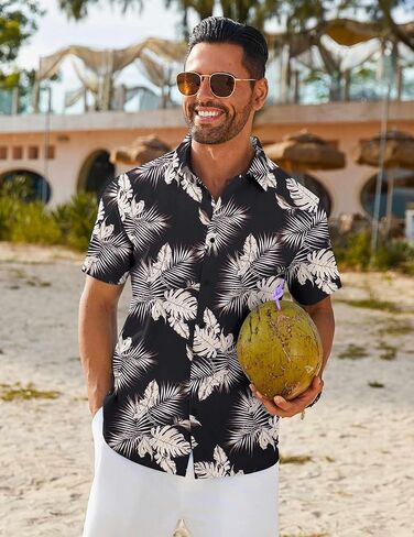 COOFANDY Mens Hawaiian Shirt Short Sleeve Button Down Shirts Tropical Floral Summer Beach Shirts in Saudi Arabia