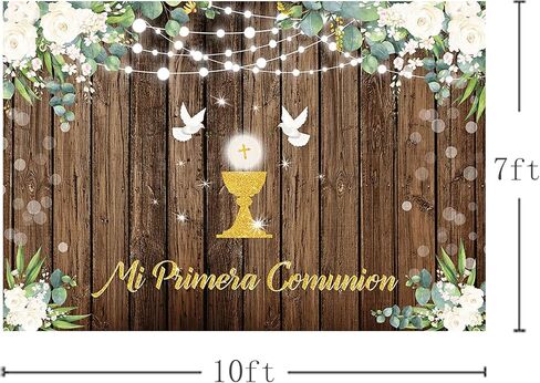 Mehofond 7x5ft mi primera comunion خلفية أولى بالتواصل المقدس المعمودية التعميد ديكورات الحزب ريفي الخشب الله يبارك لوازم استحمام الطفل لافتة التصوير الفوتوغرافي in Kuwait