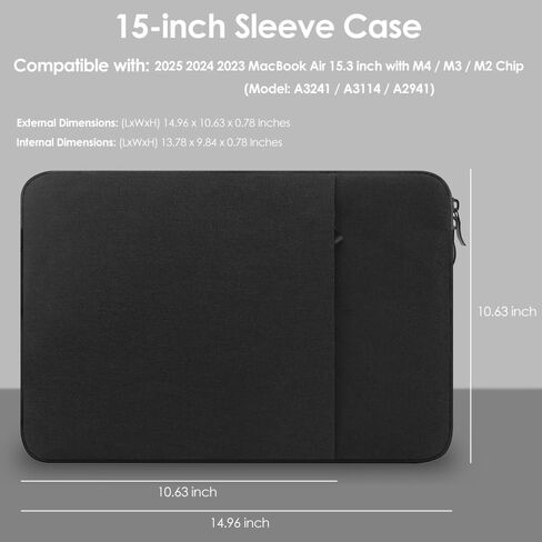 ProElife 15-Inch Laptop Sleeve Case for 2024 2023 MacBook Air 15 inch with Apple M3 M2 Chip Accessory Traveling Carrying Simple Case Water-resistant Bag Cover for MacBook Air 15'' M3 M2 (Black) in Kuwait