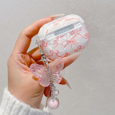 for AirPods 4th Generation Case Bow with Cleaner Pen,Shell Pattern Cute Fashion Design Women Girly Bowknot Aesthetic Shockproof Headphone Cover Cases for AirPod 4-Pink in Saudi Arabia