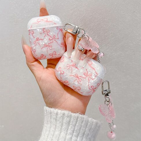 for AirPods 4th Generation Case Bow with Cleaner Pen,Shell Pattern Cute Fashion Design Women Girly Bowknot Aesthetic Shockproof Headphone Cover Cases for AirPod 4-Pink in Saudi Arabia