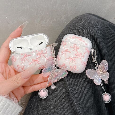 for AirPods 4th Generation Case Bow with Cleaner Pen,Shell Pattern Cute Fashion Design Women Girly Bowknot Aesthetic Shockproof Headphone Cover Cases for AirPod 4-Pink in Saudi Arabia