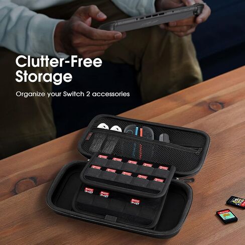 Fintie Carrying Case for Nintendo Switch 2 (2025) ، [shrackproof] قذيفة صلبة غلاف واقية محمولة مع 20 فتحات بطاقة لعبة وجيب داخلي للملحقات (أسود) in Kuwait